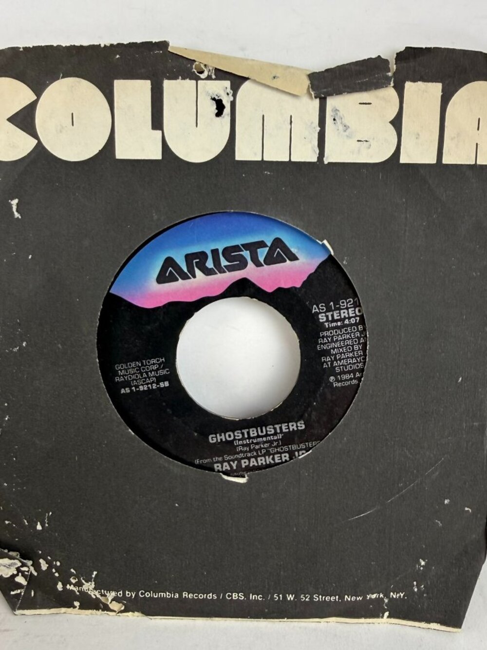 Vintage 1984 Ray Parker Jr Ghostbusters 7" Vinyl Record 45 RPM Single Arista